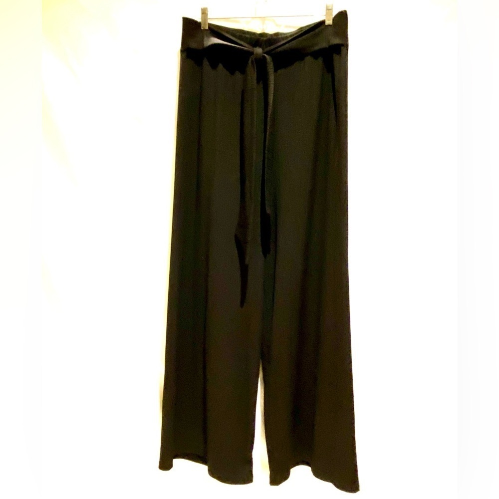GB Fashion Black Tie-Front Wide-Leg Pants, size L